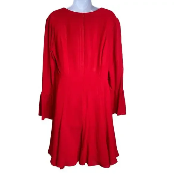 Vintage Y2K Cynthia Rowley 90's Women's Red Bell Sleeve Mini Dress Size 12 - Picture 2 of 11